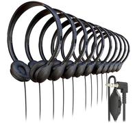 Bulktech Wired On-Ear Leather Headphones with 3.5mm Connector and Remote Control for Volume, Bulk Wholesale, 10 Pack, Black Color