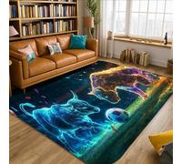 Bull Area Rug, Dynamic Sporty Bear Soccer Ball None Blue Low Pile Sponge Rectangle Floor Carpets Edge Binding Rugs for Living Room Bedroom Classroom College Dorm Decor 5' X 7'