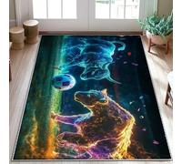 Bull Area Rug, Sport Dynamic Bear Soccer Ball None Blue Non-Slip Backing Aesthetic Doormat Rectangle Accents Rug Entryway Bathroom Kitchen Doorway Decor 3' X 5'