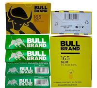 Bull Brand Rolling Papers & Filter Tips Bundle - 4 x Cut Corner Rolling Papers (18.5gsm) + 1 x 165 Slim Filter Tips - Smoking Accessories Set