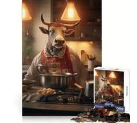 Bull Cooking Kitchen Funny for Adults 1000 Piece Jigsaw Puzzle Cognitive Workout Restful Escape No Rough Edges Ideal Present (38x26cm)
