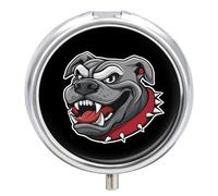 Bull-Dog Angry Pill Box with 3 Compartments and Mirror Cute Metal Round Pill Case for Vitamin Fish Oils