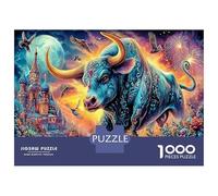 Bull Fantasy DIY Jigsaw Puzzle 1000 PC Colorful Bull focusing on Logic Skill Development for Party Games, Best Gift for Puzzle Lovers 52x38cm/1000pcs