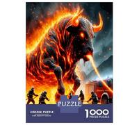 Bull Fire Fight 1000 Pieces Jigsaw Puzzle Set Fiery Beast Power Jigsaw Puzzle Extra-Thick Cardboard Stress Relief Travel Adults Kids 12+ Brain Training Puzzle 70x50cm/1000pcs