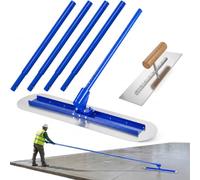 Bull Float Concrete Float 120x30cm, Stainless Steel Concrete Finishing Tool with 4x1.2m Rust-Resistant Shafts & Adjustable Bracket & Trowel for Floor Screeding, Mortar Plastering, Surface Refinishing
