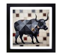 Bull Geometric Framed Print | 18x18 Inch Black Framed Wall Art | Ready to Hang | Modern Fantasy Picture | Living Room Bedroom Lounge Office