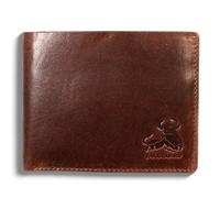 RFID Bifold Leather Wallet For Men with Flip Up ID in Vintage Buffalo Brown, With Coin Pocket - Grizzly Brown, Bifold Wallet