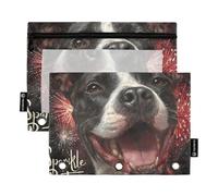 Bull Head Dog Sparkle Fires Binder Pouches with Clear Window Pencil Bags Clear Window & Grommets Binders 3 Ringing for Office School Supplies Cosmetics Multicolored 2 PCS