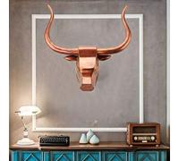 Bull Head Wall Decor-Geometrical Antique Copper Bull Antlers Wall Sculpture Faux Taxidermy Metal Wall Animal Head Easy to Install Wall Art Decoration for Living