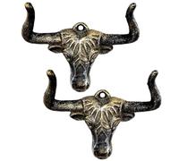 Bull Head Wall Hooks, Cowboy Hat Rack, Vintage Style Décor, 2 Pcs Iron, Easy Wall Installation, Rustic European Design Quality Cast Iron
