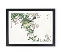Bull Headed Shrike & Bush Clover By Numata Kashu Asian Japanese Framed Print | A2 Black Framed Wall Art | Ready to Hang | Asian Floral Picture | Living Room Bedroom Lounge Office
