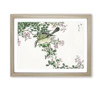 Bull Headed Shrike & Bush Clover By Numata Kashu Asian Japanese Framed Print | A3 Oak Framed Wall Art | Ready to Hang | Asian Floral Picture | Living Room Bedroom Lounge Office
