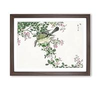 Bull Headed Shrike & Bush Clover By Numata Kashu Asian Japanese Framed Wall Art Print, Ready to Hang Picture for Living Room Bedroom Home Office Décor, Walnut A2 (64 x 46 cm)