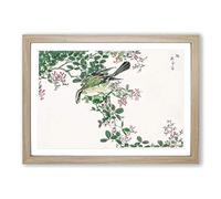 Bull-Headed Shrike & Bush Clover by Numata Kashu Framed Print | A2 Oak Framed Wall Art | Ready to Hang | Modern Floral Picture | Living Room Bedroom Lounge Office