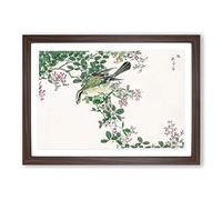 Bull-Headed Shrike & Bush Clover by Numata Kashu Framed Print | A2 Walnut Framed Wall Art | Ready to Hang | Modern Floral Picture | Living Room Bedroom Lounge Office