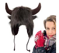 Bull Horn Hat - 67cm Plush Furry Vikings Hats, Animal Costume Headwear, Funny Party Cosplay Horn Cap | Novelty Animal Gift For Men Women Festival Theme Outdoor Adventure Celebration