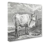 Bull in a Meadow by Jean Bernard Vintage Canvas Wall Art Print Ready to Hang, Framed Picture for Living Room Bedroom Home Office Décor, 14x14 Inch (35x35 cm)