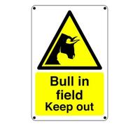Bull In Field Keep Out - safety sign- 3mm Pre-Drilled Aluminium Dibond for indoor/outdoor usage (600mm x 400mm) 20m Viewing Distance.