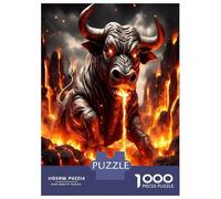 Bull Lava Fire 1000 Pieces Premium Jigsaw Puzzle Fiery Beast Power Classic Jigsaw Puzzle Thick Cardboard Impossible Hard Challenging Decompression Wall Decor Relaxation Creativity 70x50cm/1000pcs