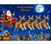 Bull Mastiff Christmas Card for Stepmum (Funny Reindeer Santa Sleigh)