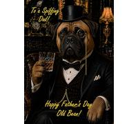 Bull Mastiff Dog Funny Gentleman Victorian Fathers Day Card for Dad - For Him Dapper Spiffing Humour Greeting Blank Inside Envelope Included Gift Idea UK