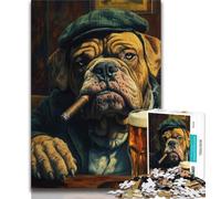 Bull Mastiff Dog Smoking 1000 Piece Jigsaw Puzzles for Teenagers Gifts,Educational Games Home Decoration Deal As Gifts for The Whole Family (38x26cm)