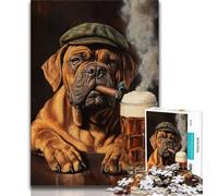 Bull Mastiff Dog Smoking 1000 Piece Jigsaw Puzzles for Teenagers Gifts,Pattern Assembly Fun at Home Activities,Birthday Present,Travel Gifts (38x26cm)