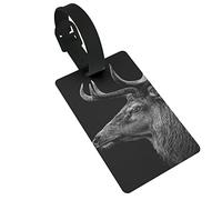 Bull Moose Buck On Black Background 2 Pcs Luggage Tags, Privacy Cover ID Label Loop and Address Card for Travel Bag Suitcase