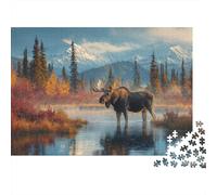 Bull Moose with Huge Antlers Rätsel Für Erwachsene |early Autumn Morning| Familienspaß-Puzzles 1000pcs (75x50cm) Erwachsene