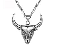 Bull Necklace for Women Western Animal Stainless Steel Trendy Hip Hop Kpop Silver Cattle Horns Bull Head Pendant Necklace Jewelry for Men Hypoallergenic Non Tarnish (Silver)