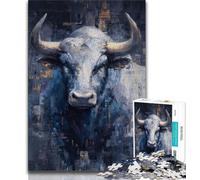 Bull Oil Painting Jigsaw Puzzles for Adults 1000 Pieces,Help The Brain Exercise Addictive Toys to Cultivate Patience Great Gift (50x75cm)