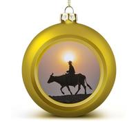 Bull Riding Silhouette Christmas Ball Ornament Shatterproof Hanging Ball Ornaments with String Decorative Christmas Baubles for Xmas Tree Home Wedding Holiday Party Decor Supply