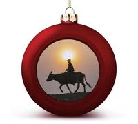 Bull Riding Silhouette Christmas Ball Ornament Shatterproof Hanging Ball Ornaments with String Decorative Christmas Baubles for Xmas Tree Home Wedding Holiday Party Decor Supply