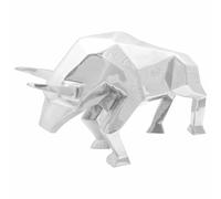 Bull Sculpture Silver Aluminium High Gloss 74 x 23 x 30 cm Indoor Decoration Art Object with Decorative Inlay for Living Room Bedroom Office