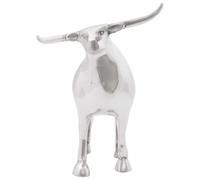 Bull Sculpture Silver Aluminium with High Gloss Finish 20 x 17 x 23 cm Indoor Modern Figure Sculpture Decoration for Living Room Office Shelf Table Mantle Gift