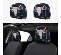 Bull Skull-Boho Arrow-Bohemian Wild Animal Skeleton 2pcs Personalized Embroidery Soft Breathable Car Seat Headrest Cover Protection Auto Accessories