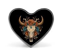 Bull Skull Covered in Flowers Heart Metal Brooches 1 Inch Memorial Badges Exquisite Decorations Pins for Clothing