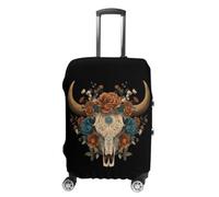 Bull Skull Covered in Flowers Luggage Case Cover Protective Suitcase Covers Anti Scratch Baggage Washable Fits 19-32 Inch XL