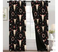 Bull Skull Curtains Blackout for Home Decor, Thermal Curtains Western Boho Cowboy Pattern, Living Room & Bedroom Eyelet Drapes 90 Inch Drop, 66x90, 2 Panels E&3376