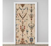 Bull Skull Floral Antlers 3D Door Stickers Self Adhesive, Bohemian Rural Exotic Wallpaper Peel and Stick, Western Nature Door Murals, PVC Waterproof Door Decal for Bedroom Living Room 77x200 cm P5j91