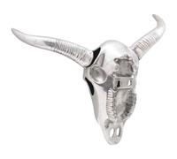 Bull Skull Sculpture Silver Aluminium 49 x 10 x 36 cm Modern Art Object for Living Room Office Hallway with Decorative Inlay and High Gloss Finish as Stylish Wall Decoration