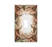 Bull Skull Single Light Switch Cover Plate, Western Rustic Horseshoe Wood Grain Earthy Tones Plastic Standard Size Decorative Wall Plates for Bedroom Bathroom Kitchen Entrance Decor (Single)