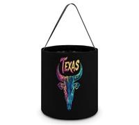 Bull Skull Texan Texas Large Easter Basket Candy Bags Canva Tote Bag Portable Hallowee Bucket