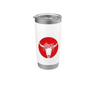 Bull Skull with Roses Red Circle Floral Western Boho Decor Stainless Steel Insulated Tumbler