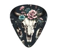 Bull-Skulls-Indian 12 Pack Guitar Picks With 3 Thicknesses And Storage Box, Abs Plectrums For Electric Bass Guitar Players