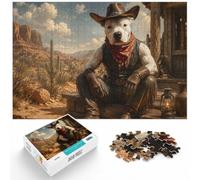 Bull Terrier Cowboy Dog in the Desert ｜ Wild Jigsaw Puzzle, 1000 Piece | For cold evenings at home, this adult jigsaw puzzle with 1000 pieces makes a thoughtful puzzle gift for adults.