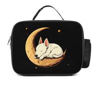 Bull Terrier Dog Sleeping on The Moon Insulated Lunch Bag Reusable Cooler Tote Leakproof Lunchbox Organizer with Detachable Handle