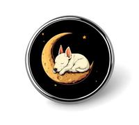 Bull Terrier Dog Sleeping on The Moon Round Enamel Brooch Pin Button Badges Decoration Hat Clothing Bag Accessories Gift Crafts