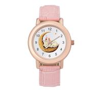 Bull Terrier Dog Sleeping on The Moon Womens Leather Strap Elegant Lady Wrist Watches Casual Band Three-Hand Watch