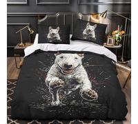 Bull Terrier running 3D Printed Duvet Cover 3pcs Microfibre Breathable Kids Decor Artistic sketch Comforter Cover 2 Matching Pillowcases Zipper Closure Bedding Kids & Girls Super king（260x220cm）